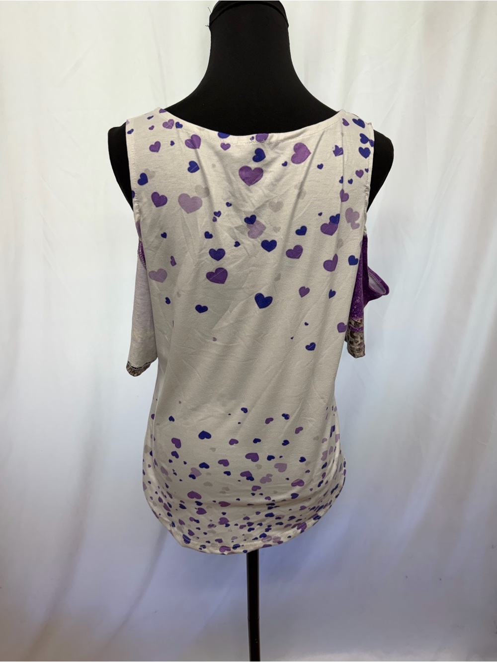 Unbranded Purple Love Graphic Leopard Lips Glitter Cold Shoulder Top - Picture 2 of 5